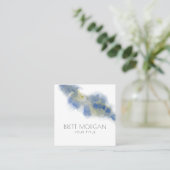 Carte De Visite Carré Aquarelle bleue Ethérée Abstraite (Debout devant)