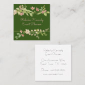 Carte De Visite Carré Aquarelle Bordure florale rose et verte (Devant / Derrière)