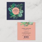 Carte De Visite Carré Aquarelle botanique élégant rose bleu événements (Devant / Derrière)