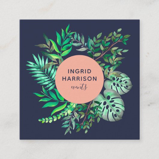 Carte De Visite Carré Aquarelle botanique élégant rose bleu événements (Devant)