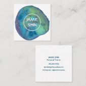 Carte De Visite Carré Aquarelle Boucle texturée Minimale Bleu pourpre (Devant / Derrière)