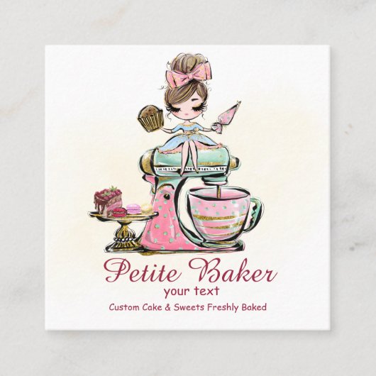 Carte De Visite Carré Aquarelle Boulangerie Mixer Pâtisserie Sucres gâte (Devant)