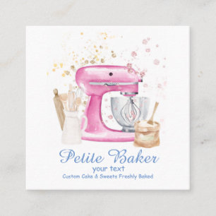 Carte De Visite Carré Aquarelle Boulangerie Mixer Pâtisserie Sucres Gâte