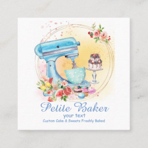 Carte De Visite Carré Aquarelle Boulangerie Mixer Pâtisserie Sucres Gâte