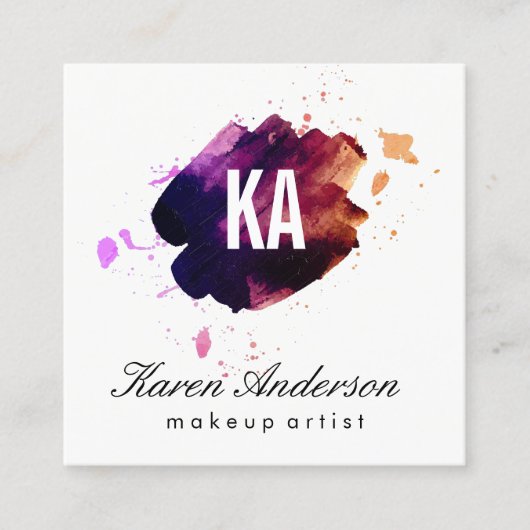 Carte De Visite Carré Aquarelle brossée / Monogramme (Devant)