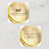 Carte De Visite Carré Aquarelle brossée or avec Monogramme (Devant / Derrière)