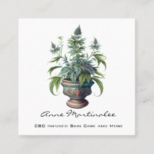 Carte De Visite Carré Aquarelle CBD Plante pointé