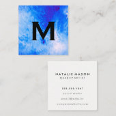 Carte De Visite Carré Aquarelle chic bleu avec monogramme (Devant / Derrière)