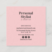 Carte De Visite Carré Aquarelle chic bleu floral élégant rose moderne (Dos)