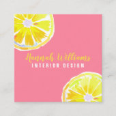 Carte De Visite Carré Aquarelle citron rose moderne (Devant)