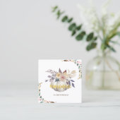 Carte De Visite Carré Aquarelle, Citrouille floral, Faite à la main (Debout devant)