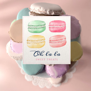 Carte De Visite Carré Aquarelle colorée Français Macaron Boulangerie & s