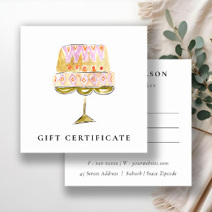 Carte De Visite Carré Aquarelle colorée gâteau boulangerie cadeau Certif