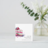Carte De Visite Carré Aquarelle couleur moderne Dessert Baker Chef pâtis (Debout devant)