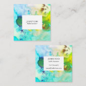 Carte De Visite Carré Aquarelle couleur texturée peinture bleu vert (Devant / Derrière)