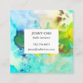 Carte De Visite Carré Aquarelle couleur texturée peinture bleu vert (Dos)