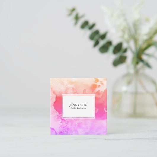 Carte De Visite Carré Aquarelle couleur texturée peinture rose (Debout devant)