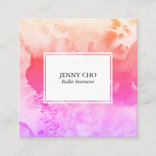 Carte De Visite Carré Aquarelle couleur texturée peinture rose (Devant)