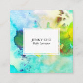 Carte De Visite Carré Aquarelle couleur texturée peinture verte (Devant)