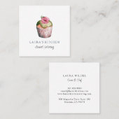 Carte De Visite Carré Aquarelle Cupcake Dessert Caterer (Devant / Derrière)