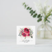 Carte De Visite Carré Aquarelle de Bourgogne Florale et Verdure Eucalypt (Debout devant)