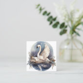 Carte De Visite Carré Aquarelle de cygne (Debout devant)