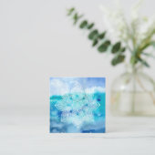 Carte De Visite Carré Aquarelle de dentelle blanche d'océan de plage de (Debout devant)