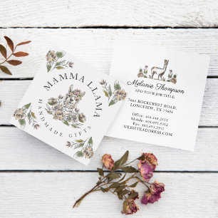 Carte De Visite Carré Aquarelle de Llama adorable mignonne Croquis Flora