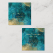 Carte De Visite Carré Aquarelle de maquillage Turquoise et or (Devant / Derrière)