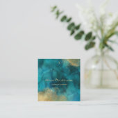 Carte De Visite Carré Aquarelle de maquillage Turquoise et or (Debout devant)
