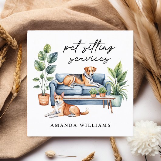 Carte De Visite Carré Aquarelle des services de pose pour animaux