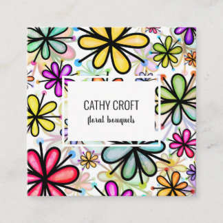 Carte De Visite Carré Aquarelle Doodle Fleur Motif marguerite carré Modè