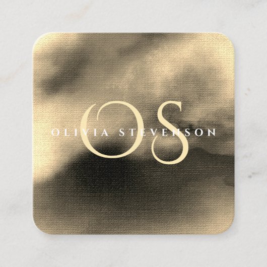 Carte De Visite Carré Aquarelle dorée Abstraite (Devant)