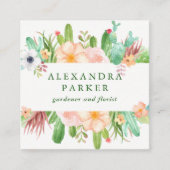 Carte De Visite Carré Aquarelle élégante Fleurs Succulentes (Devant)