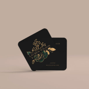 Carte De Visite Carré aquarelle émeraude or élégant floral