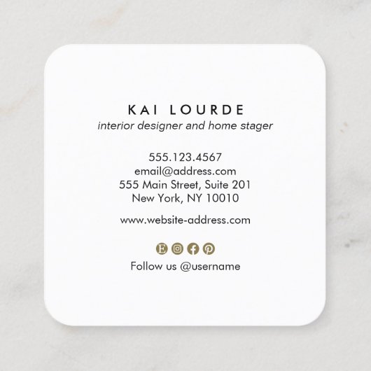 Carte De Visite Carré Aquarelle en terre cuite Plante Feuille or (Dos)