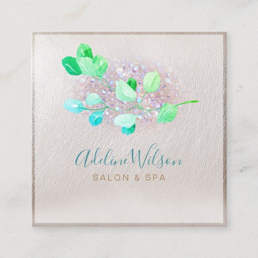 Carte De Visite Carré aquarelle et feuille FAUX (Devant)