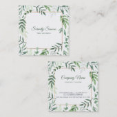Carte De Visite Carré Aquarelle Feuilles verts (Devant / Derrière)