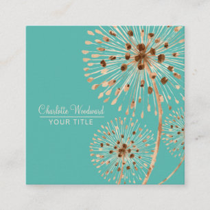 Carte De Visite Carré Aquarelle Fleur délicate Floral Turquoise