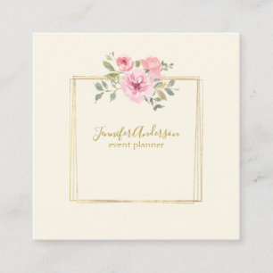 Carte De Visite Carré Aquarelle Fleur sauvage Lush Blush Rose Floral