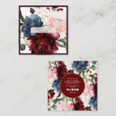 Carte De Visite Carré Aquarelle Fleurs bleu roux bleu rougissant (Devant / Derrière)