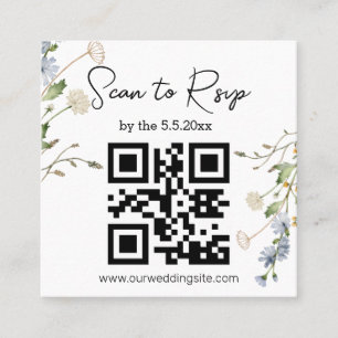 Carte De Visite Carré aquarelle fleurs sauvages rsvp qr code mariage