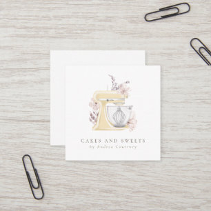 Carte De Visite Carré Aquarelle Floral Boulangerie Pâtisserie Chef Mixer