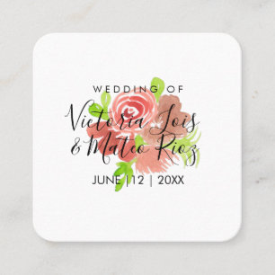 Carte De Visite Carré Aquarelle Floral rose Beige Blush Mariage