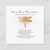 Carte De Visite Carré *~* Aquarelle Florale Dorée Rose Peach Dragonfly (Dos)