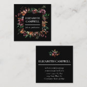 Carte De Visite Carré Aquarelle florale Moody| Noir (Devant / Derrière)