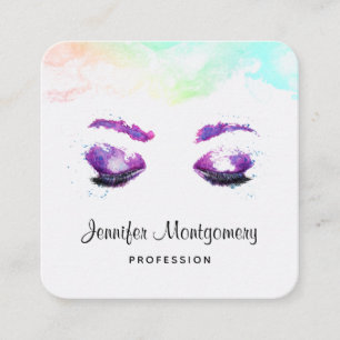 Carte De Visite Carré Aquarelle glamour aux yeux et aux bouillons pourpr