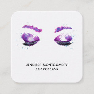 Carte De Visite Carré Aquarelle glamour aux yeux et aux bouillons pourpr