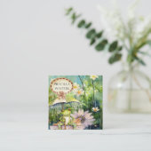 Carte De Visite Carré Aquarelle Grenouille Fleurs Parapluies (Debout devant)
