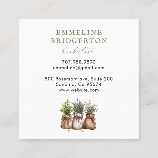 Carte De Visite Carré Aquarelle herbaliste (Dos)